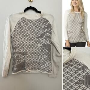 Prana Antonia Wool Blend Minimalist Outdoorsy Geometric Cream Pullover Sweater S